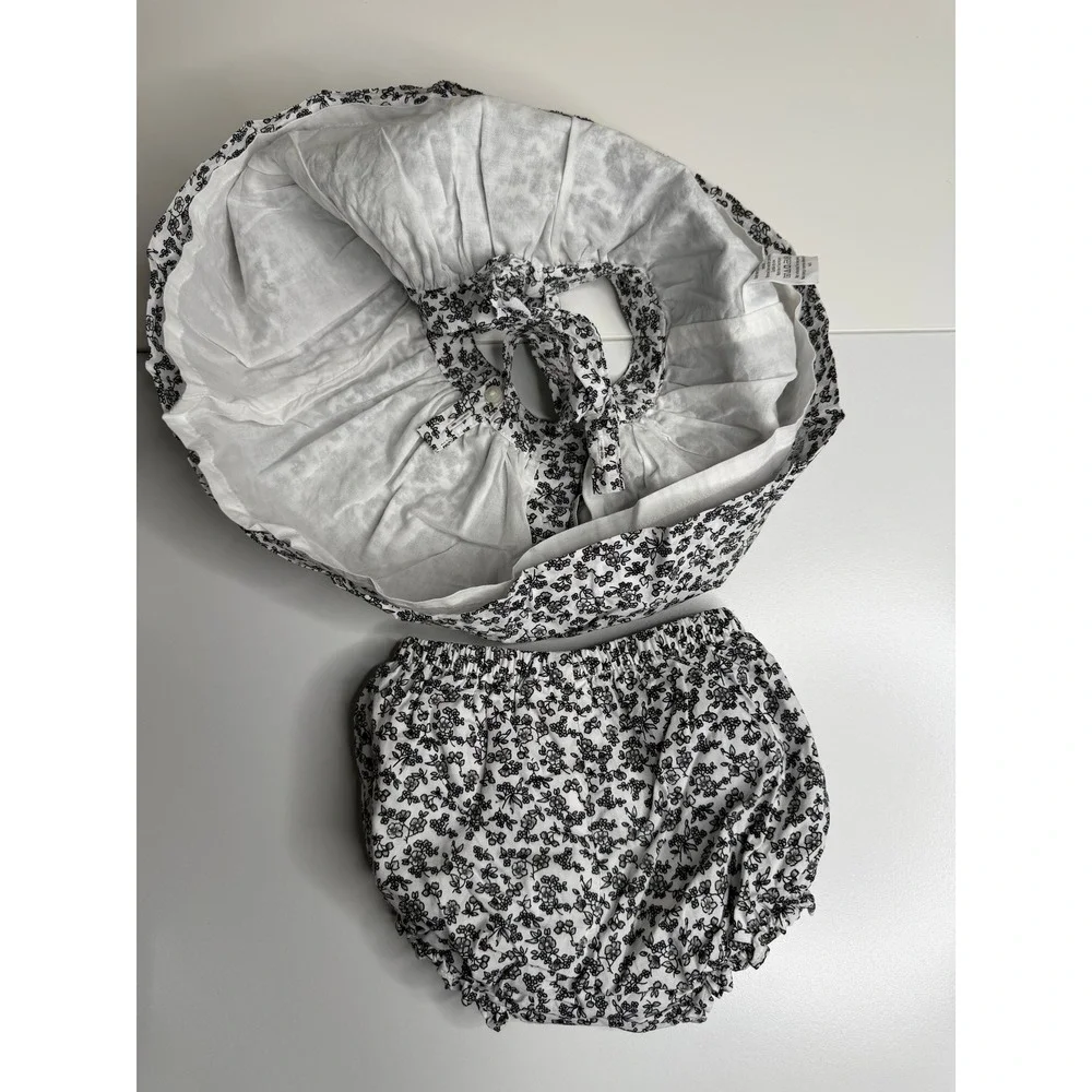 Janie and Jack Baby Girl Floral Halter Top Bloomer Set Black White 3-6M